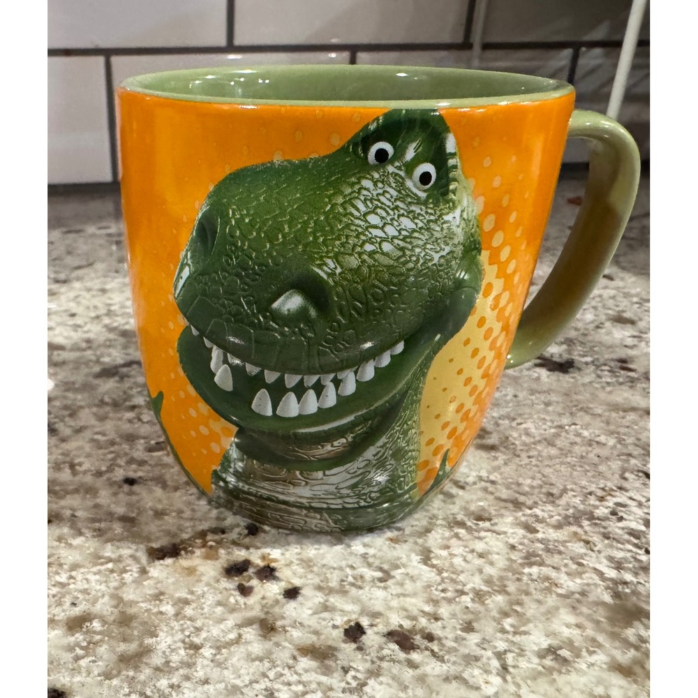 Disney Store Toy Story Rex Mug Little Arms Big Roar Orange Green Ceramic Pixar